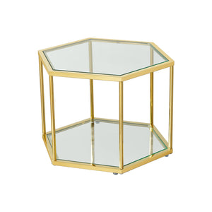 Modern Gold Stainless Steel Coffee Table with Double-Layer Tempered Glass