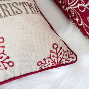 Merry Christmas Embroidered Poly Linen Throw Pillow 20x20