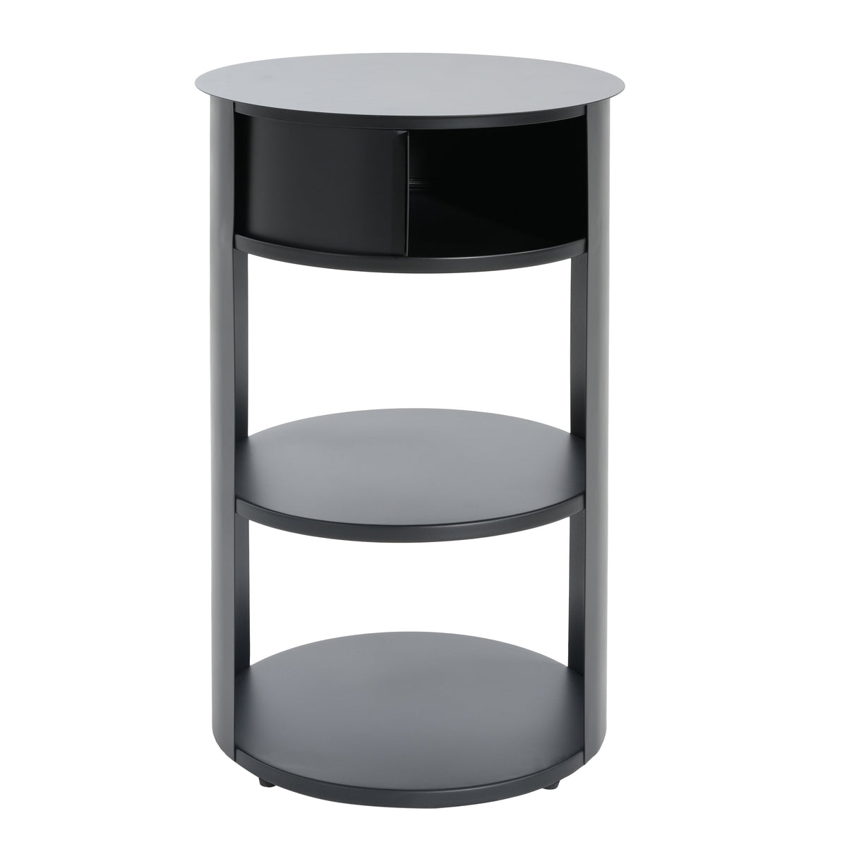 Indoor 3-Tier Metal Round Side Table with Sliding Door Cabinet