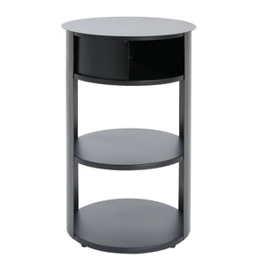 Indoor 3-Tier Metal Round Side Table with Sliding Door Cabinet