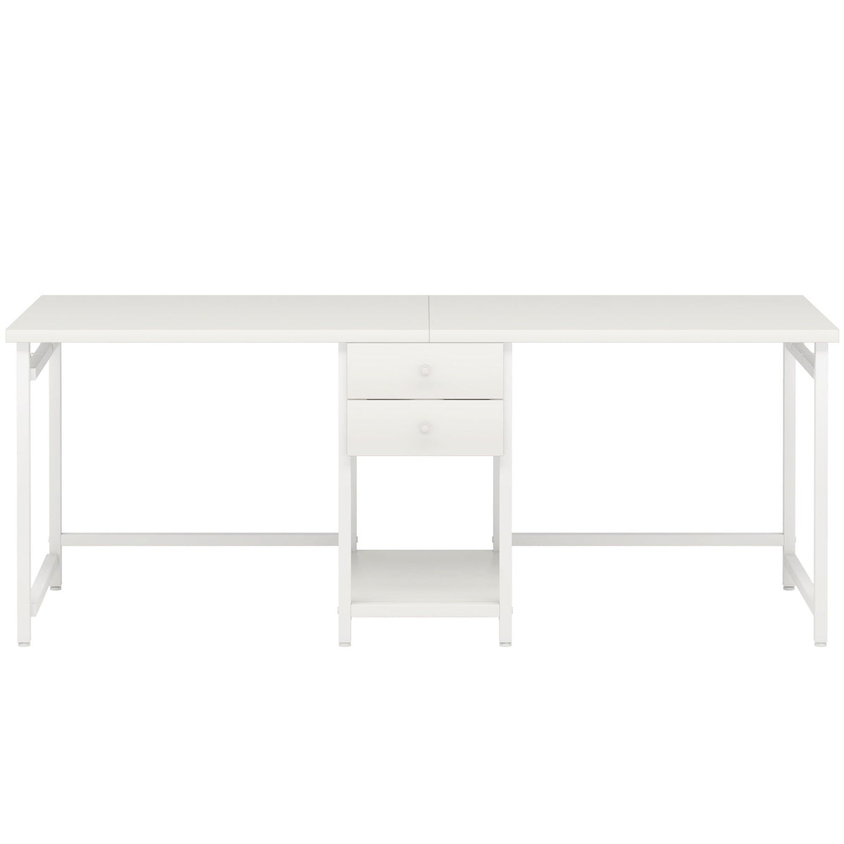 2 Person Computer Desk With Drawers And Shelves, Extra Long Double Workstation