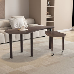 Rotatable Coffee Table With Solid Legs, 360 Degree Swivel, Waterproof - Walnut