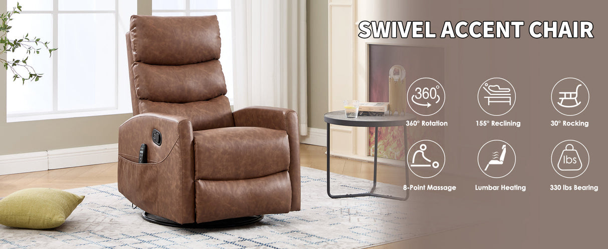 Heat Massage Manual Recliner Chair with Rocker and Swivel