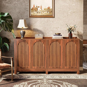 Sideboard Buffet Cabinet With 4 Doors & Shelves - Brown Credenza Table for Dining Room
