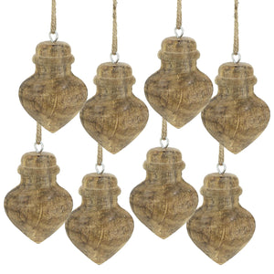 Wooden Hanging Ornaments for Christmas Tree - Set of 8