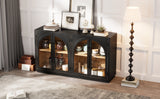 4-Door Large Storage Sideboard Buffet Cabinet with Glass Doors (Black)