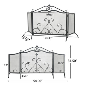 Onyx 3-Panel Iron Fireplace Screen 54" x 31.5"