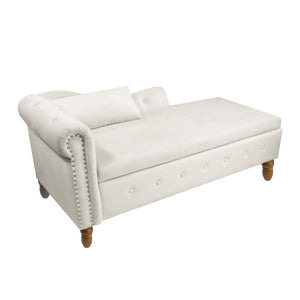 Chaise Lounge Indoor, Lounge Chair For Bedroom With Storage & Pillow, Modern Upholstered Rolled Arm Chase Lounge For Sleeping With Nailhead Trim For Living Room Bedroom Office