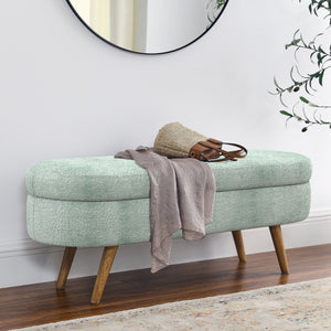 Modern Ottoman Oval Storage Bench with Rubber Wood Legs