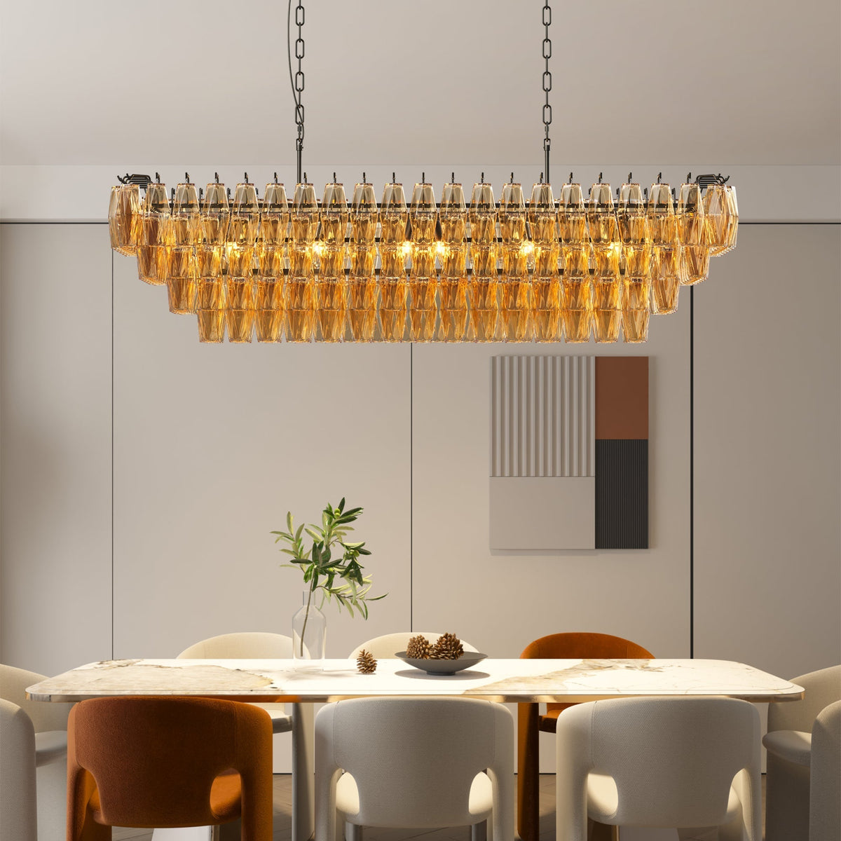 54' Black Rectangular Chandeliers for Dining Room, 12-Light 4 Tiered Large Smoke Glass Chandelier, Modern Kitchen Island Farmhouse Hanging Light Fixture for Living Room Foyer(Bulb not included)