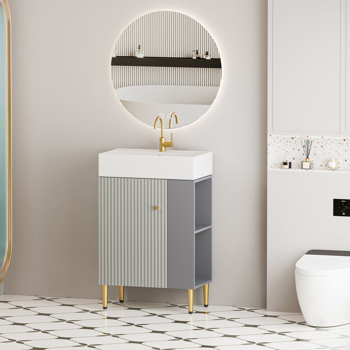 21.6" Open-Shelving Vanity with Ceramic Sink