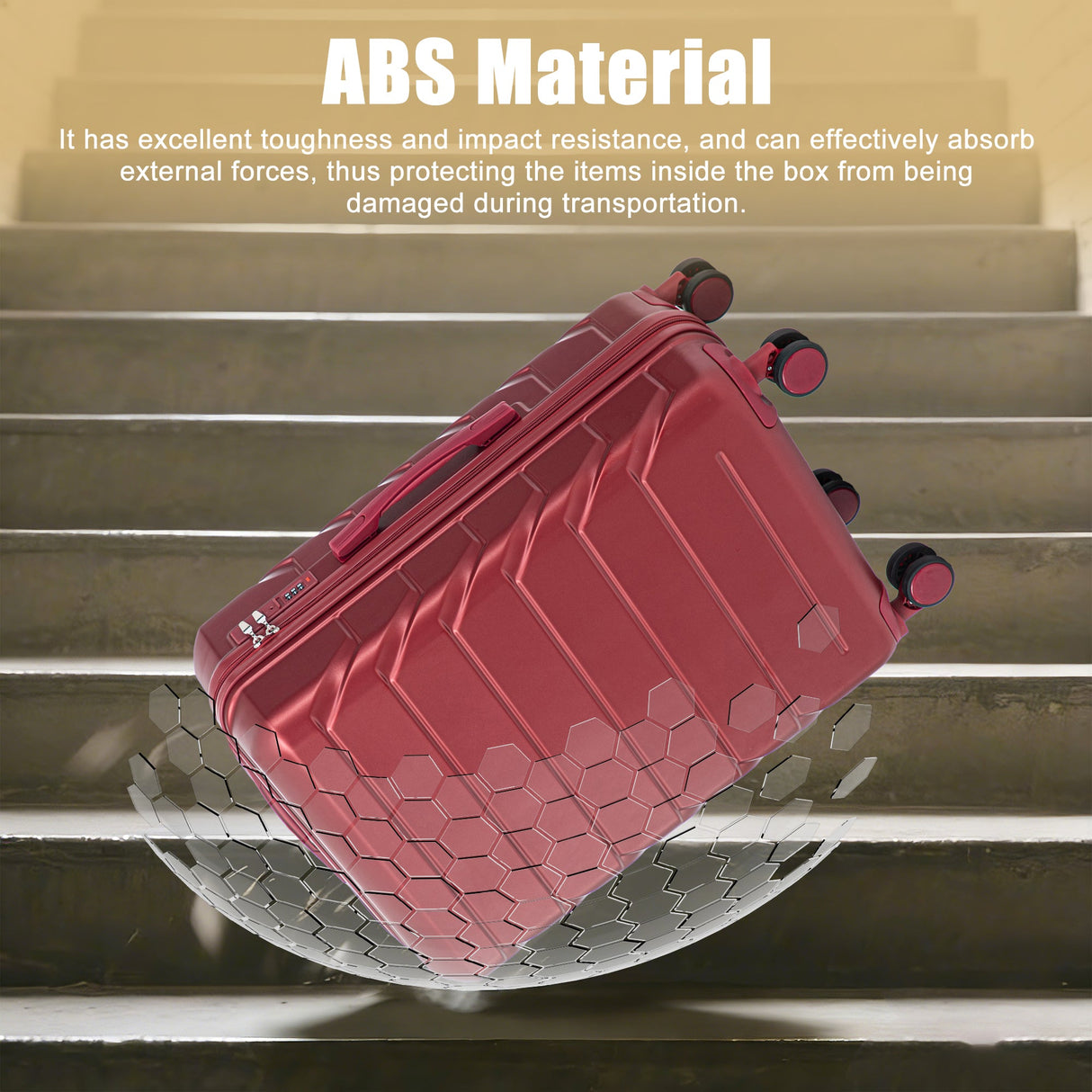 28 Inch ABS Hard Shell Large Travel Checked Luggage - Wine Red