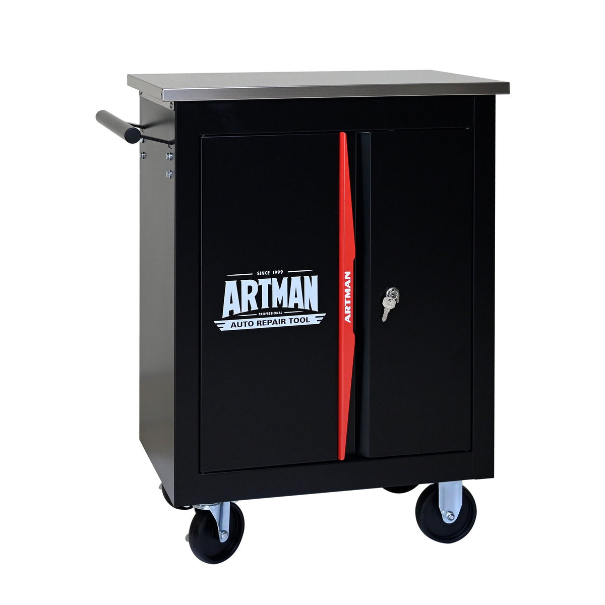 Double Door Multi-Function Tool Cart with Secure Storage - Black/Red