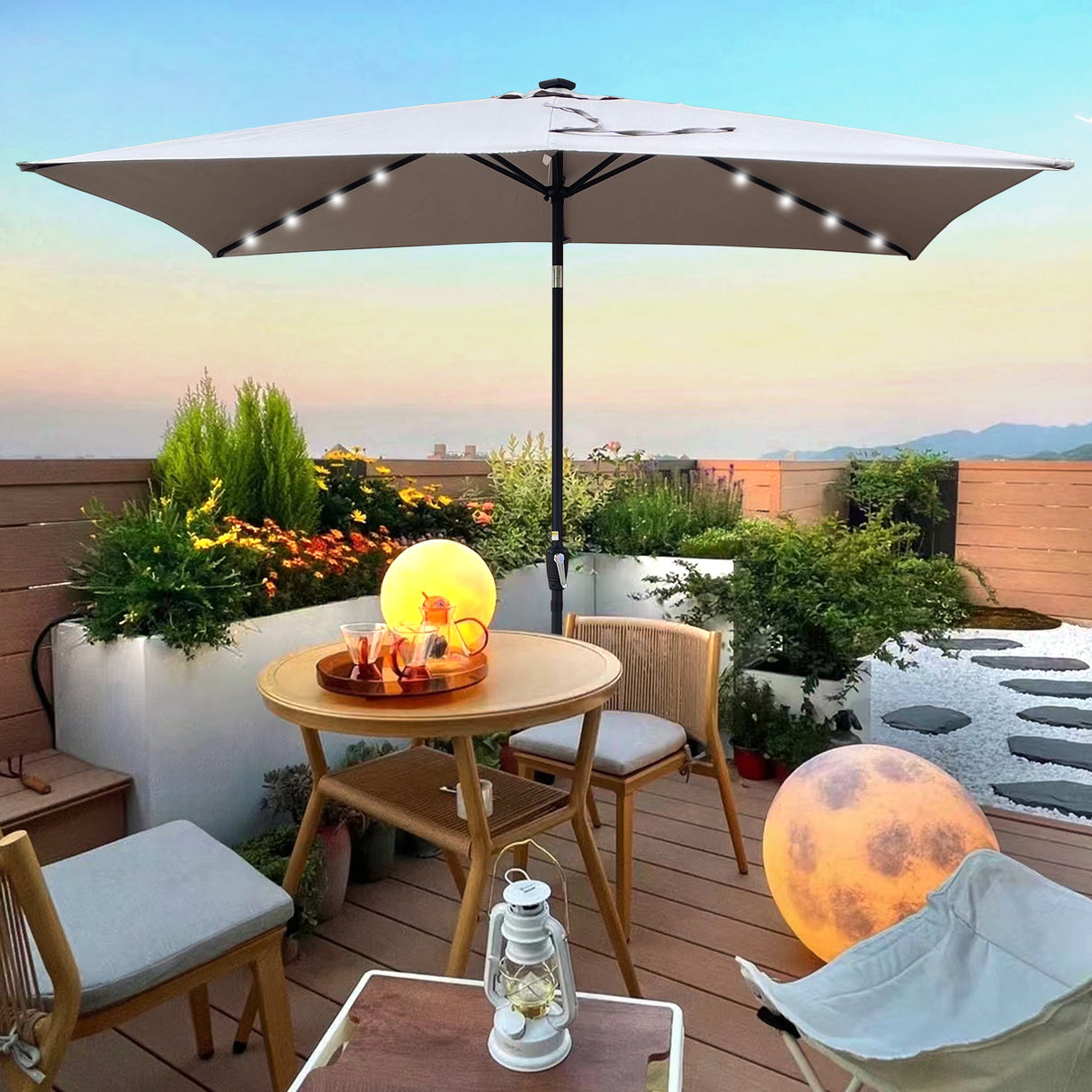 10x6.5ft solar led patio umbrella with crank & tilt