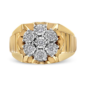 Men's 14K Yellow Gold Plated .925 Sterling Silver 1/3 Cttw Miracle-Set Floral Diamond Cluster Ring (I-J Color, I1-I2 Clarity) - Size 10