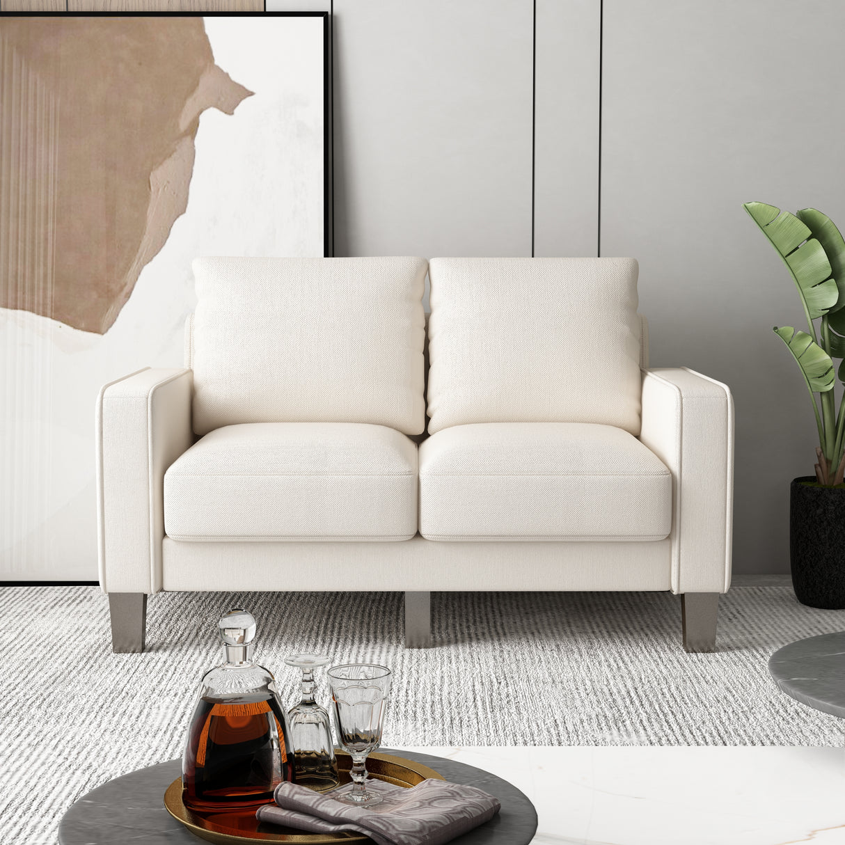 The Hampstead Compact Comfort Upholstered Loveseat- Beige Fabric