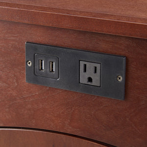 Traditional End Table With Charging Station, Narrow Side Table With USB Ports And Outlets - Red Walnut