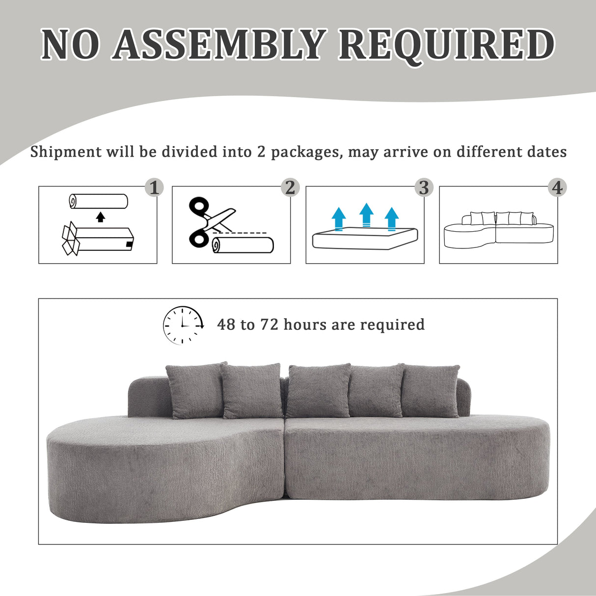 110.2" * 62" Boneless Sectional Curved Sofa with 5 Pillows