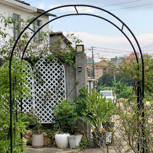 Garden Arch Arbor Trellis for Climbing Plants with Gate, Durable Metal Garden Arch Outdoor Wedding Arch, for Wedding Ceremony Party Plant Climbing Rose Vines Lawn Courtyard Patio Black, 7.15ft