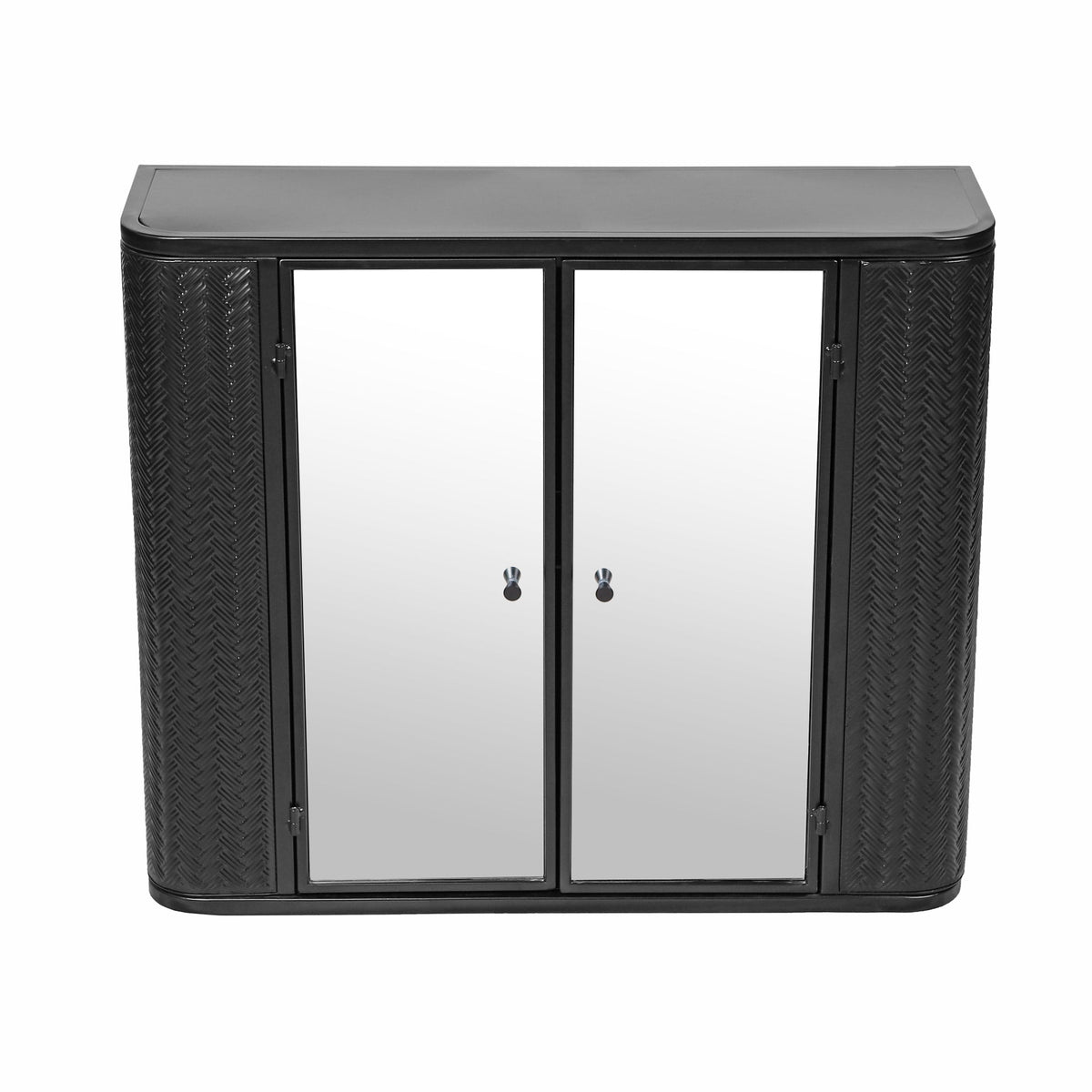 Black Wall-Mounted Bathroom Cabinet with Mirror, 2 Mirrored Doors & Open Shelf