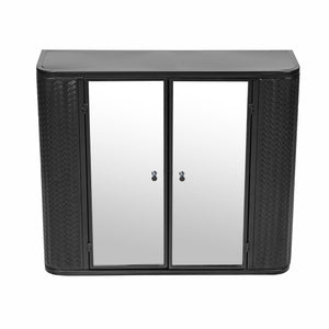 Black Wall-Mounted Bathroom Cabinet with Mirror, 2 Mirrored Doors & Open Shelf