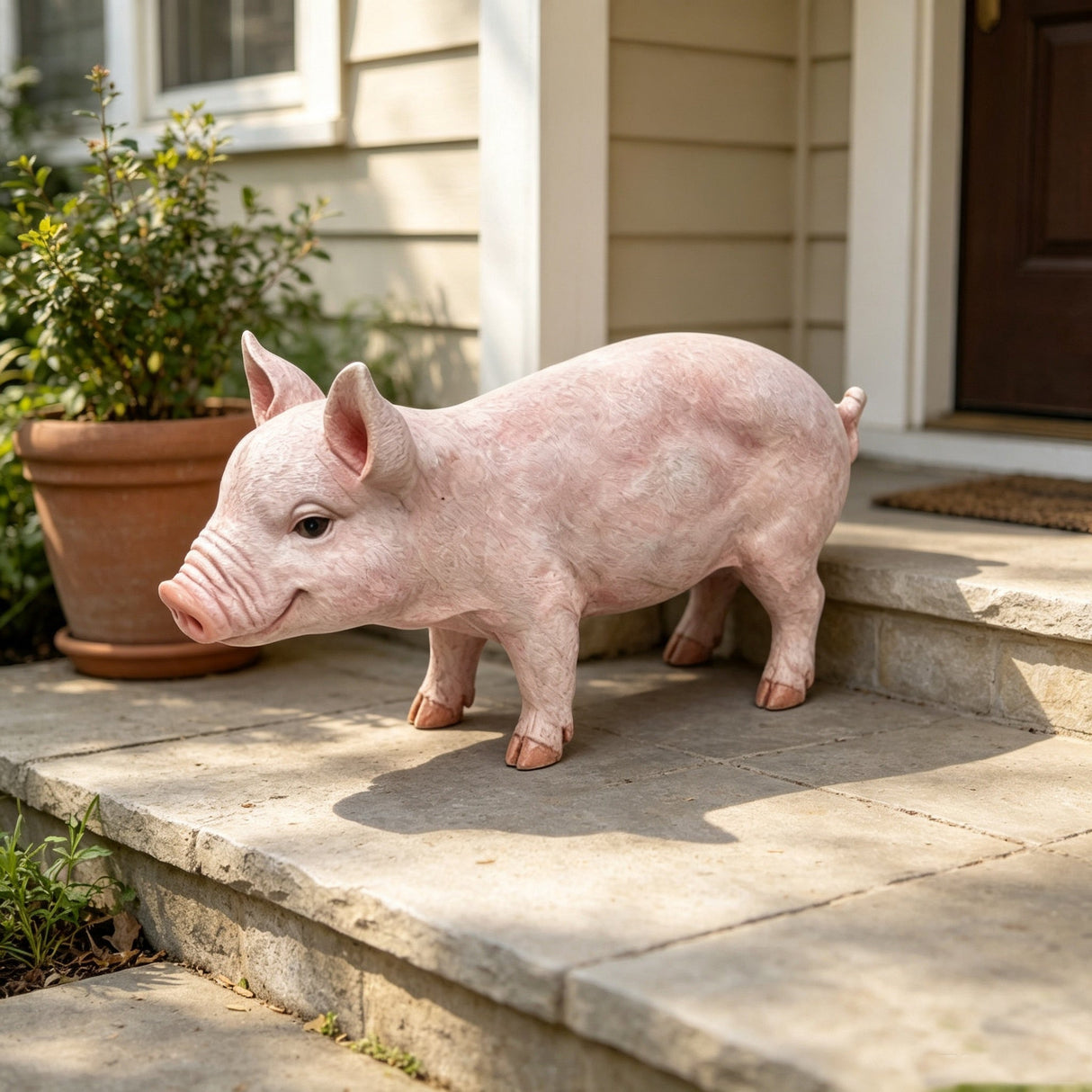 Cheerful Beige Pig Garden Statue