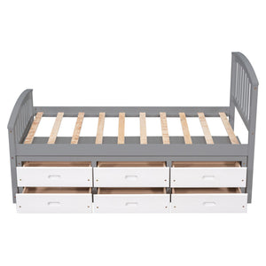 Platform Storage Bed Solid Wood Bed With 6 Drawers