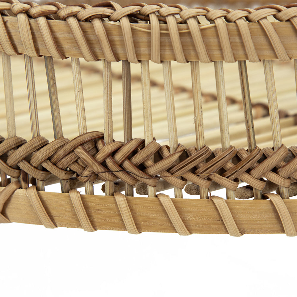 Set of 3 Round Decorative Brown Bamboo Woven Trays with Handles