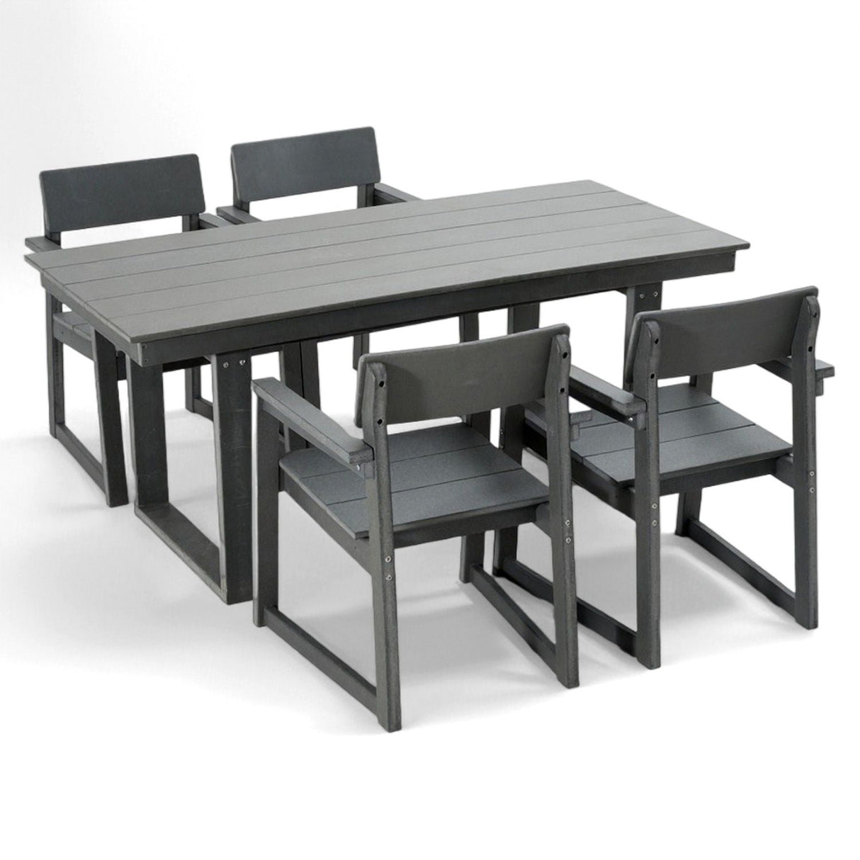 5 Piece Outdoor Dining Set, Table With Umbrella Hole And 4 Armrest Chairs