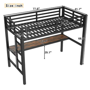 Metal Twin Size Loft Bed with Power Outlet and LED Lighted