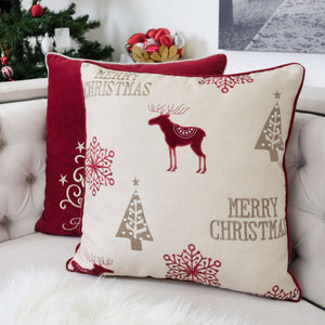 Merry Christmas Embroidered Poly Linen Throw Pillow 20x20