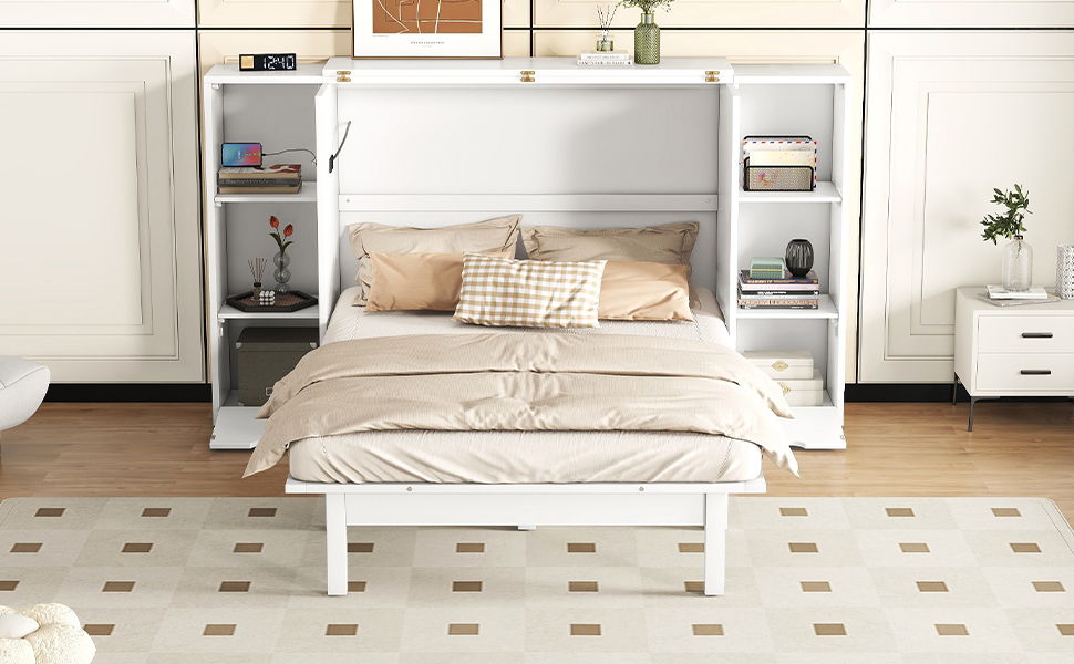 Murphy Bed With Shelves, Drawers And USB Ports