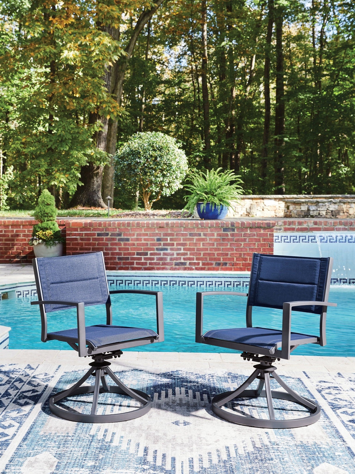 Rocky Creek - Sling Swivel Chair (Set of 2) - Blue / Gray