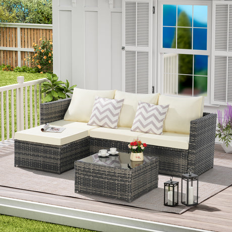 2-Pieces-Patio-Furniture-Set,Outdoor-Woven-Sectional-L--Shaped-Patio-Furniture-,Wicker-Conversation-Set-with-Ottoman,-Detachable-Lounger-Table-for-Backyard-Poolside-