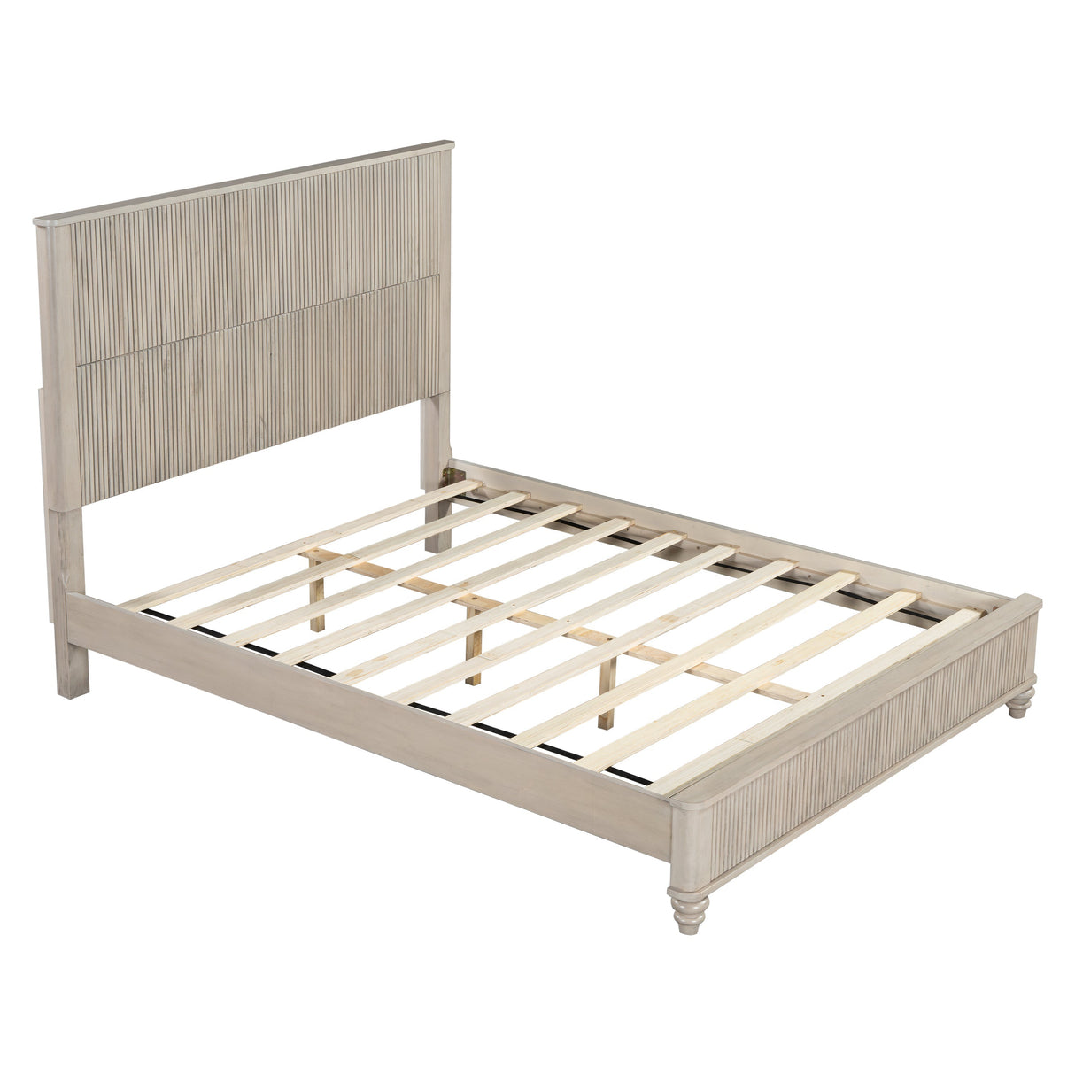 Solid Wood Queen Platform Bed Frame with Tall Headboard