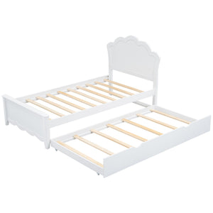 Platform Bed With Headboard and Twin Trundle - White