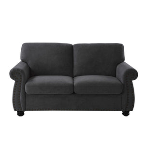 Soft Loveseat, Upholstered 2 Seater Couch, Loose Back Cushions And Turned Legs