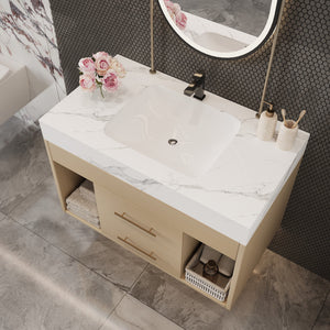 29.9" Modern Floating Bathroom Vanity with Sintered Stone Top