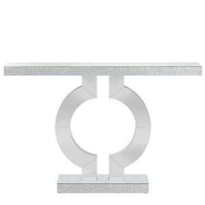 Mirrored Console Table With O-Shaped Base For Living Hallway - Silver / Clear