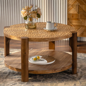 Round Coffee Table with Solid Wood for Living Room