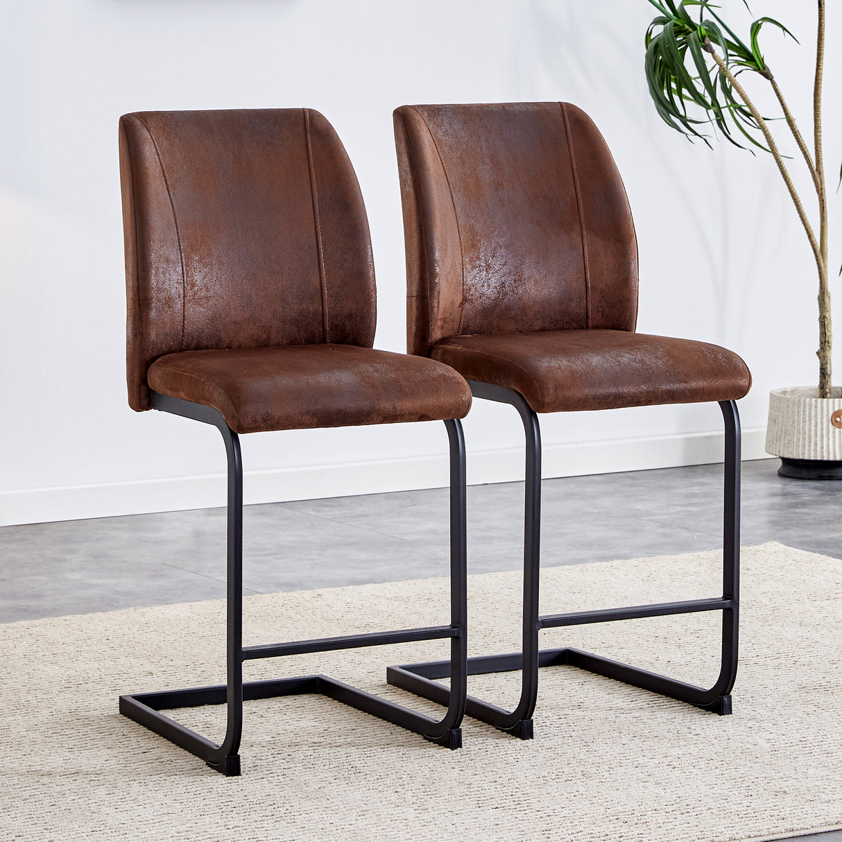 Modern-Set-of-Two-Brown-Chairs-with-Suede-Cushions-Counter-Stools