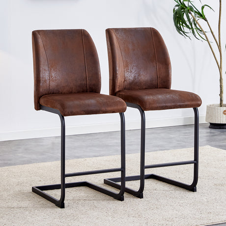 Modern-Set-of-Two-Brown-Chairs-with-Suede-Cushions-Counter-Stools