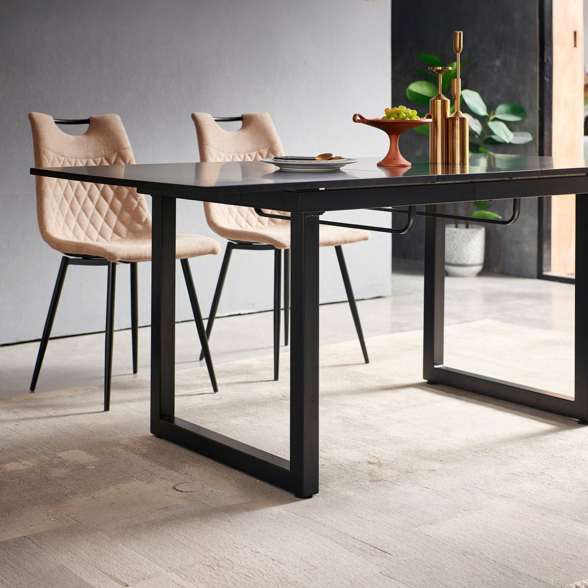 Square Extendable Dining Table With Metal Leg, Modern Space Saving Kitchen Table For Living Room