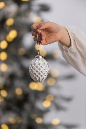 Glass Decorative Hanging Ball Christmas Tree Ornaments - White (Set of 12)