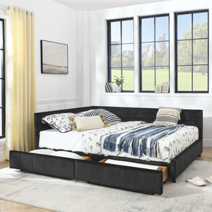 Mid-Century Storage Upholstered Tufted Bed Frame with Backrest and Armrests