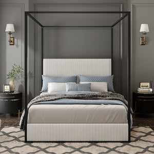 Canopy Bed With Tall Upholstered Headboard And 4 Poster