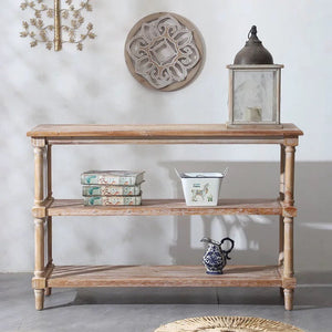 Rustic 3-Tier Console Table with Gothic-Inspired Details