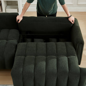 83'' Futon Sofa Bed with Polyester Fabric and 2 Pillows - Dark Green