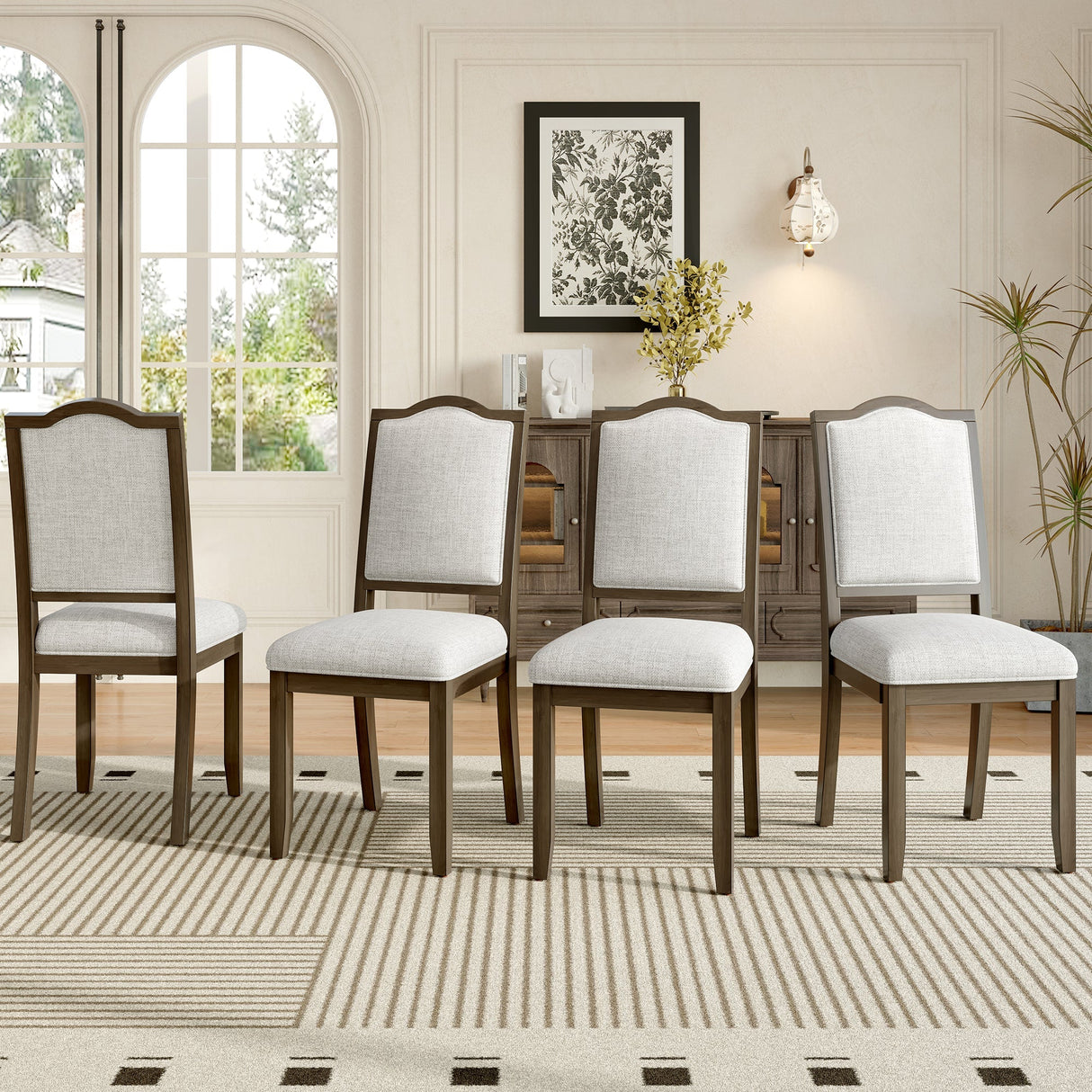 Farmhouse Dining Chairs Set of 4, Upholstered High Back