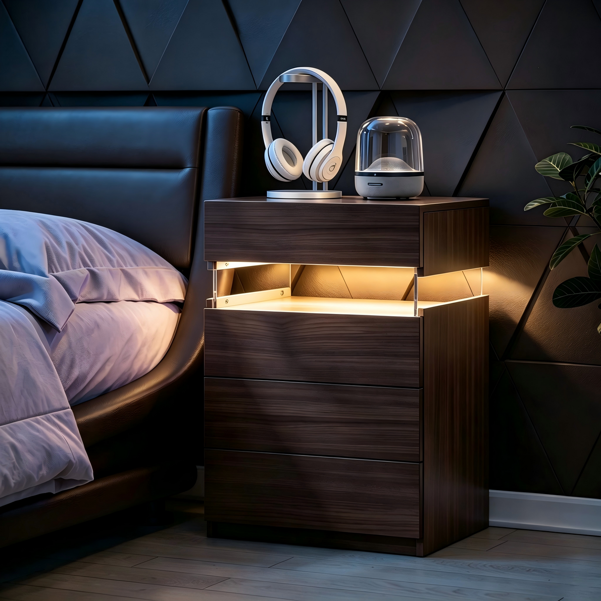 Nightstand with LED Lights and 4 Drawers